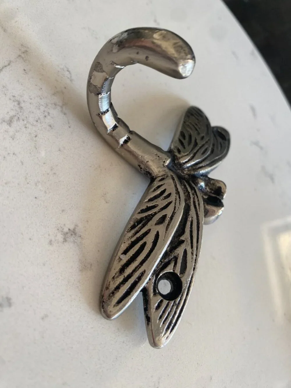Cast Metal Dragonfly Wall Hook Silver Tone Decorative Coat Hook 4